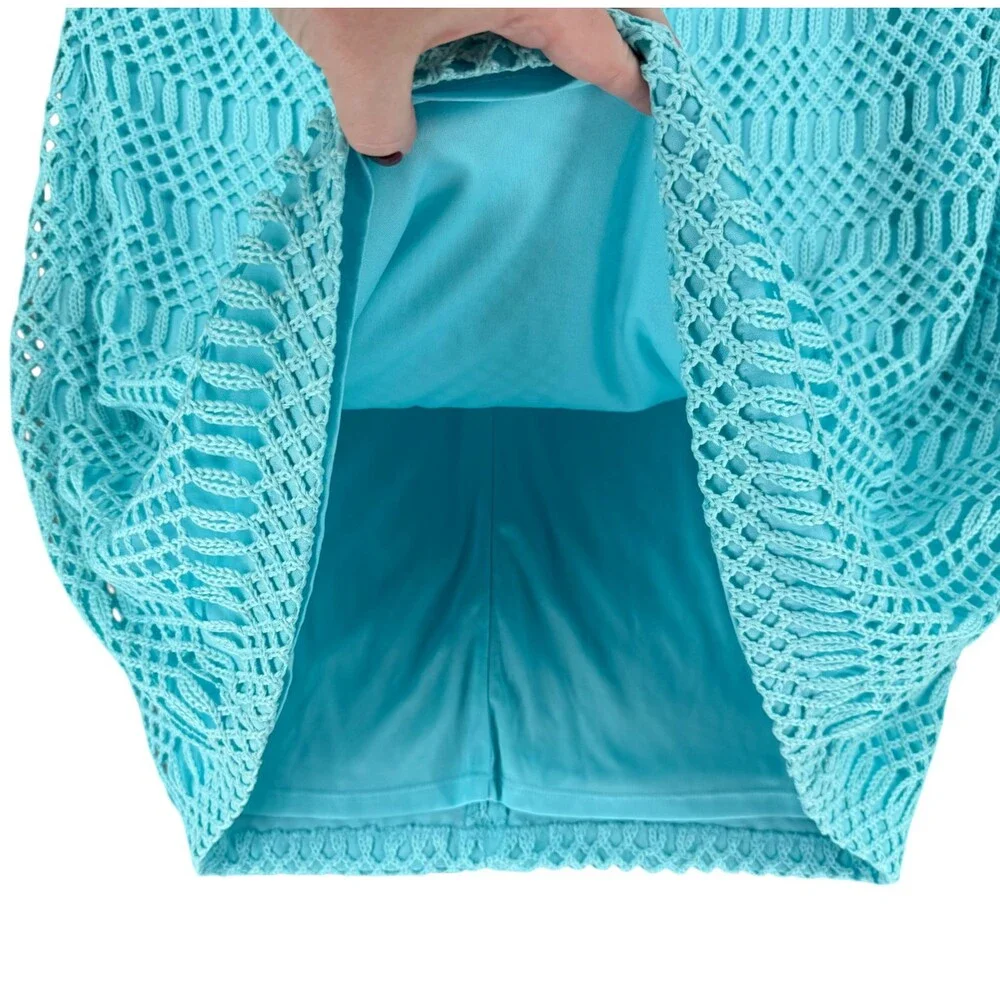 Lauren Ralph Lauren Crochet Lace Sheath Dress 18W Aqua Blue Boat Neck Wedding - Picture 6 of 13